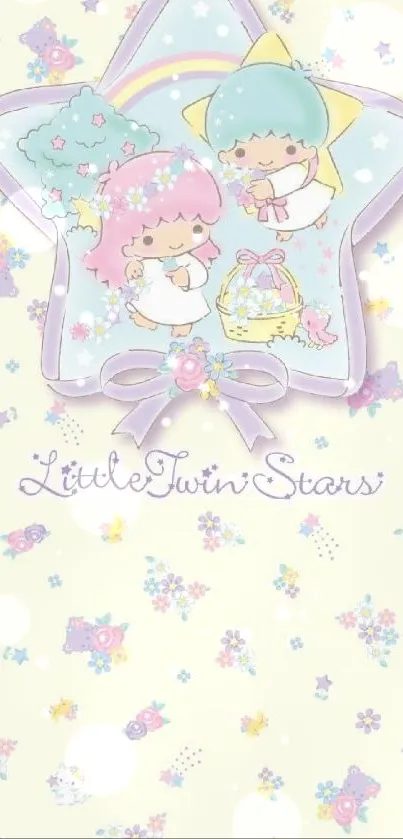 Little Twin Stars pastel wallpaper with cute characters and colorful design.