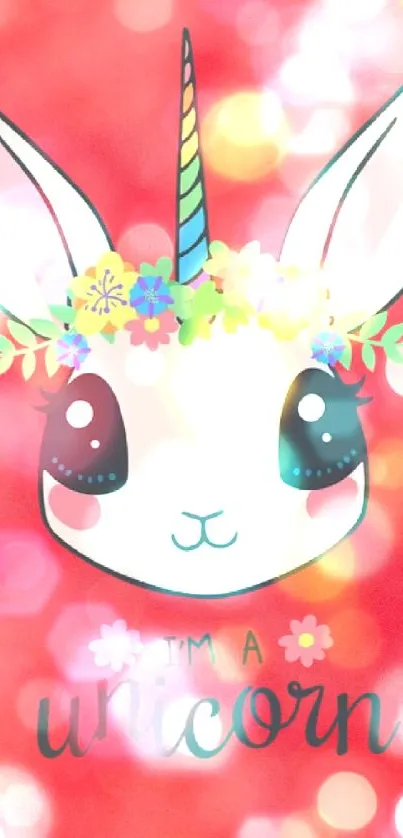 A cute unicorn bunny with floral crown on a pink background.