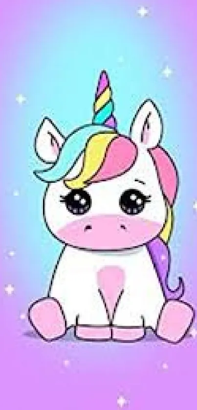 Cute pastel unicorn wallpaper with a light purple background.