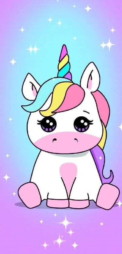 Cute unicorn with a pastel background and colorful mane.