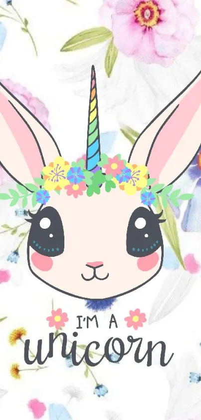 Cute unicorn illustration with pastel flowers.