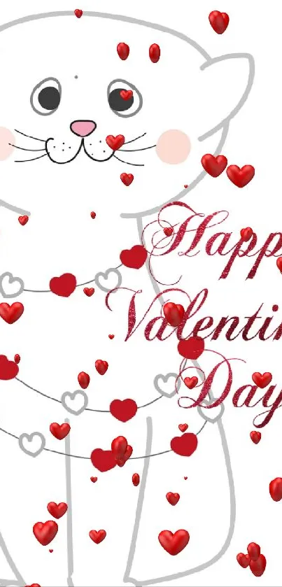 Valentine's Day cat with heart garlands.