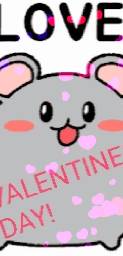 Cute cartoon mouse with hearts, perfect for Valentine's Day wallpaper.