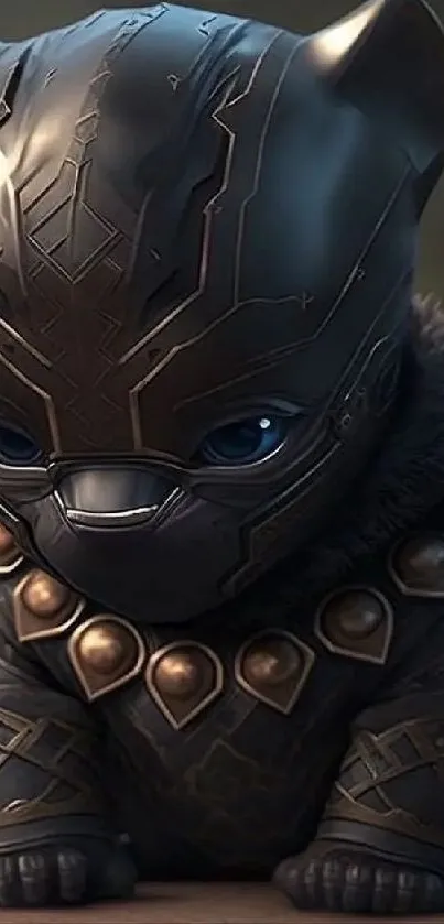 Adorable kitten in warrior armor suit, stylized and cute.