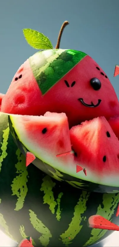 Cartoon watermelon character wallpaper with a cheerful expression.