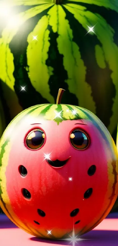 Cute cartoon watermelon with big eyes and a friendly smile.