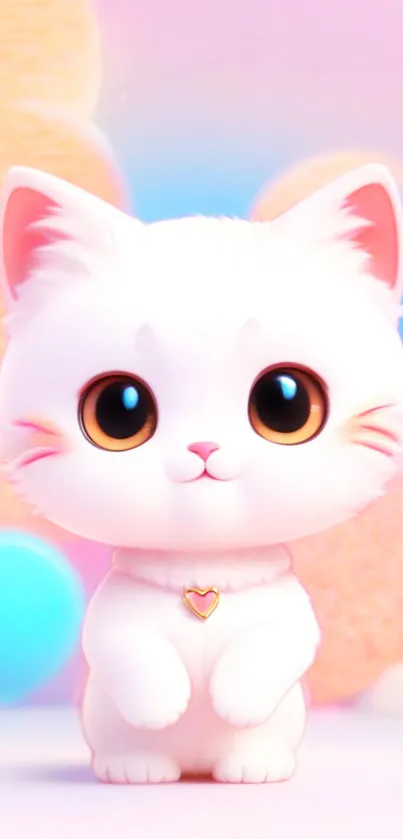 Adorable fluffy kitten with big eyes on a pastel background.