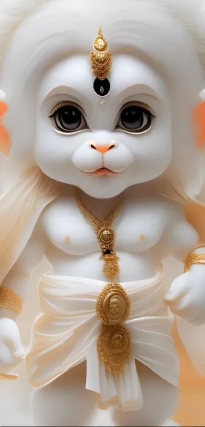 Cute white monkey figurine with golden jewelry in artistic style wallpaper.