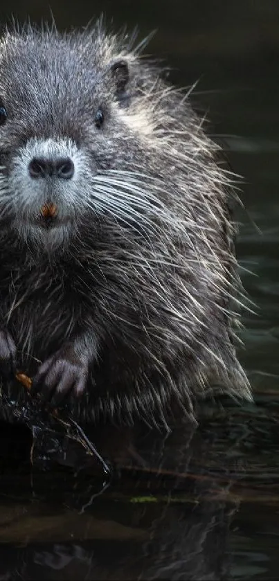 Adorable beaver in a forest setting by the water's edge.