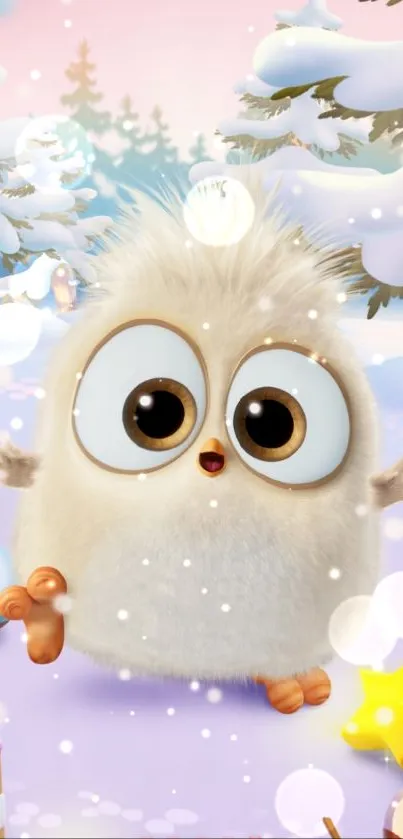 Cute fluffy bird in snowy winter scene wallpaper.