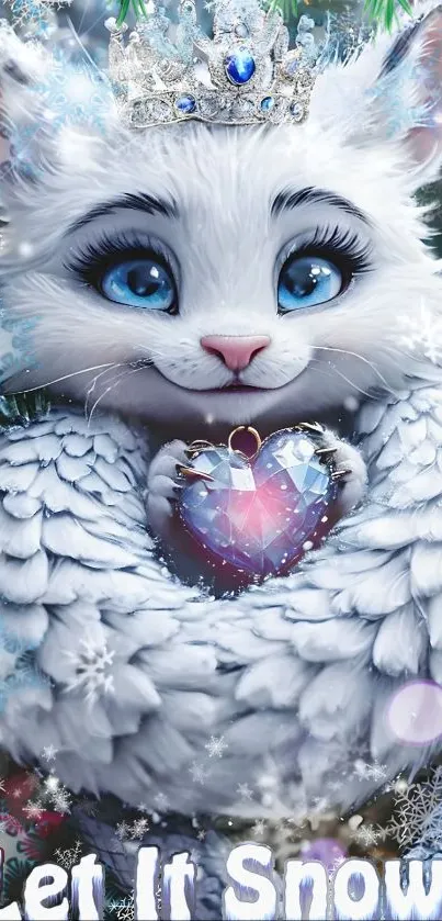 Adorable winter cat with crystal heart.