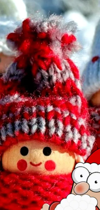 Cute dolls in red knitted winter hats, perfect for Christmas.