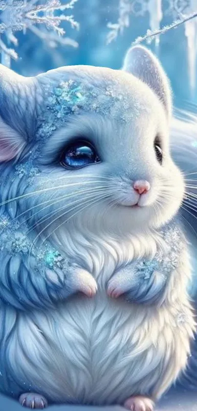 Adorable winter chinchilla in fantasy art.