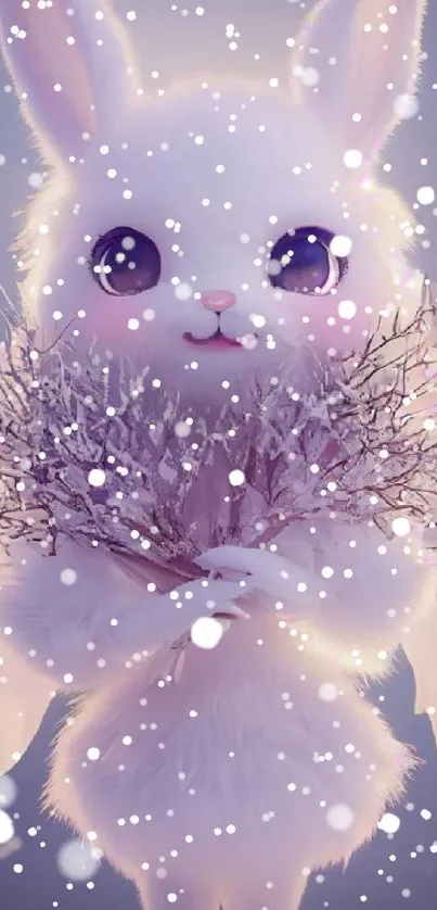 Cute rabbit in snowy winter scene.