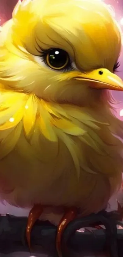 Cute yellow bird illustration on branch.