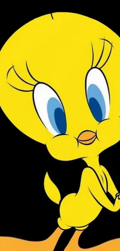 Cute yellow cartoon bird on a black background wallpaper.