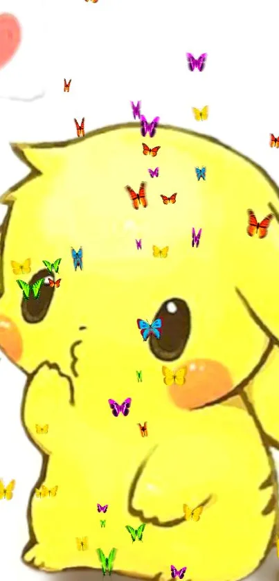 Cute yellow character with butterflies wallpaper.