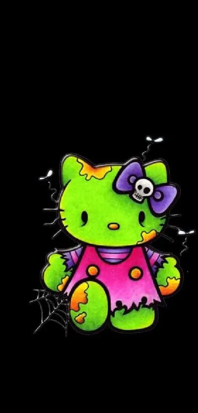 Neon zombie cat with black background wallpaper.