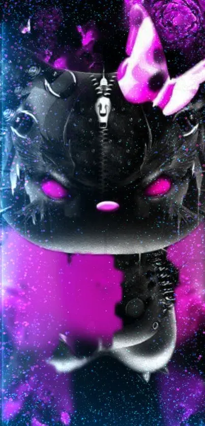 Cyberpunk cat with neon purple accents and sci-fi elements.