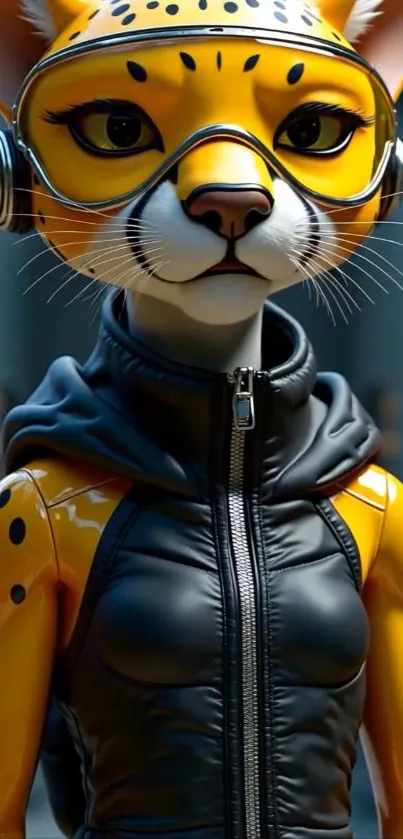 Futuristic cyber cheetah in a tech setting.