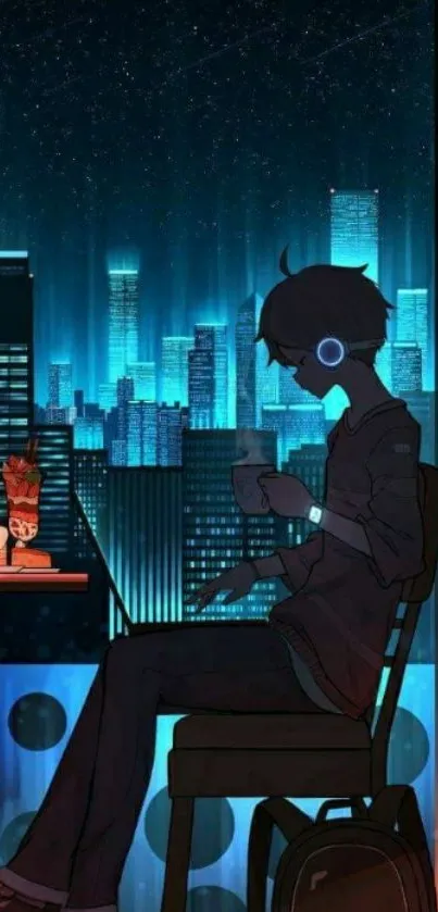 Anime character in a futuristic cyber city at night.