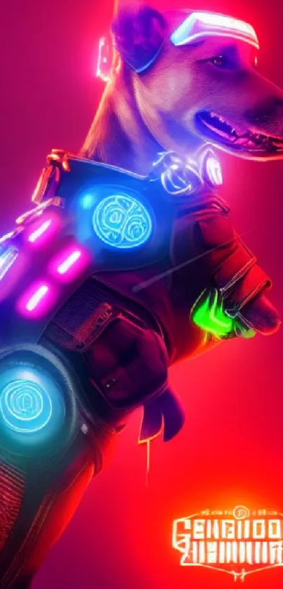 A cyber dog in neon lights with a futuristic design and vibrant colors.