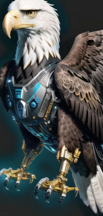 Cybernetic eagle artwork with robotic elements.