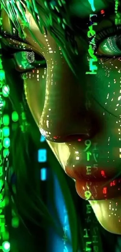 Cyber matrix themed wallpaper with neon green digital art