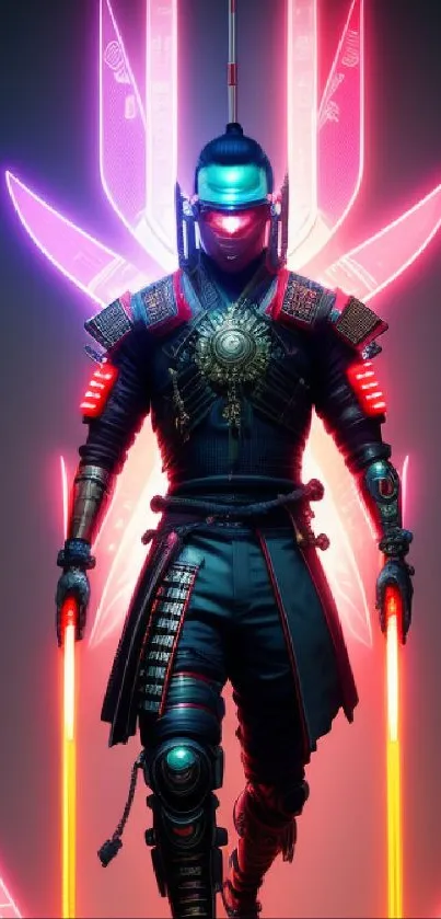 Futuristic cyberpunk ninja with neon lights.