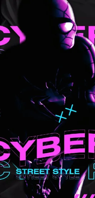 Cyber style superhero with neon text.