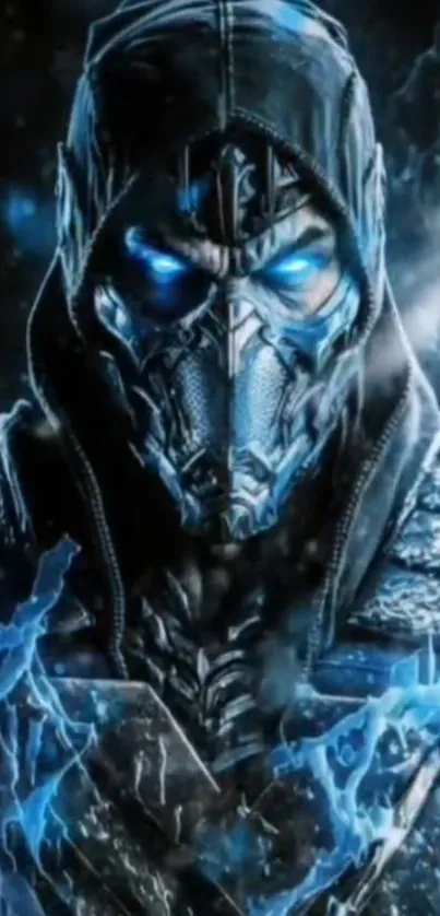 Blue lightning cyber warrior artwork for mobile wallpaper.