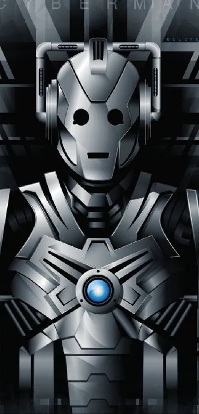 Futuristic Cyberman wallpaper with metallic design.