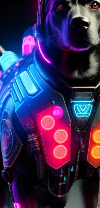 Futuristic cybernetic dog with neon lights.