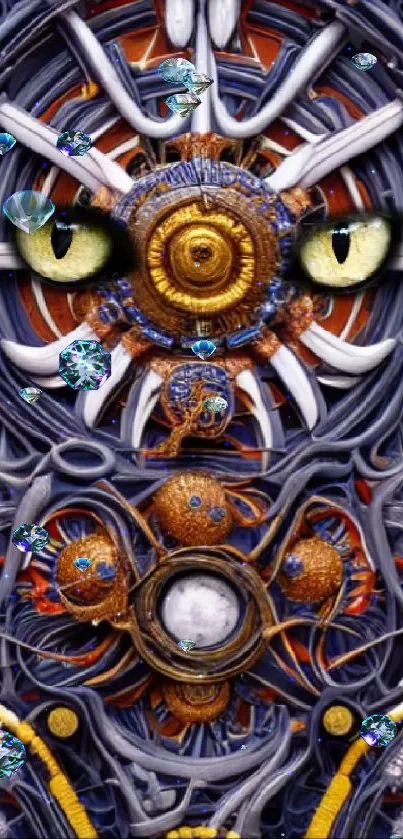 Cybernetic steampunk eye art wallpaper with mechanical elements.