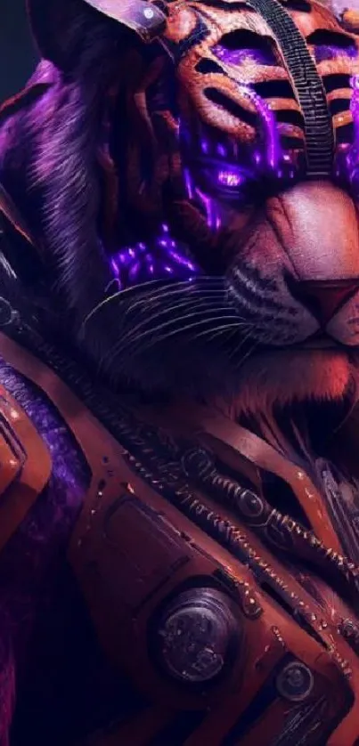 Futuristic cybernetic tiger with vibrant neon hues and digital armor.