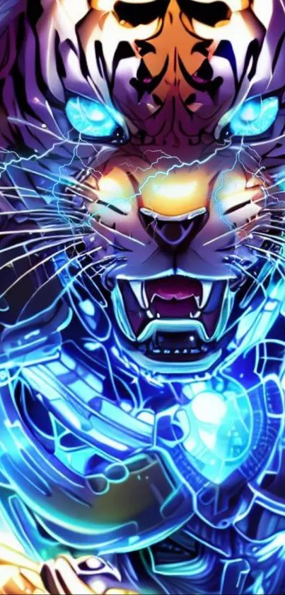 Futuristic cybernetic tiger with glowing eyes