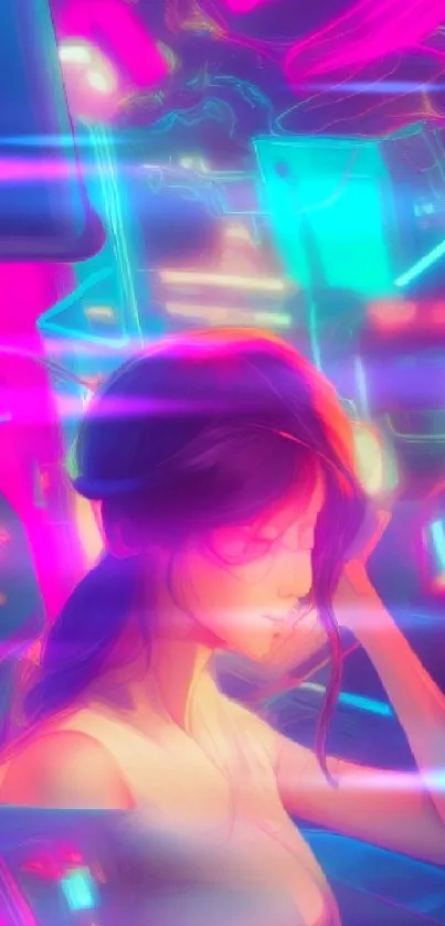 Cyberpunk aesthetic wallpaper featuring a neon futuristic scene.