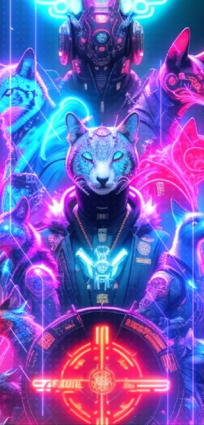 Neon cyberpunk artwork of animal spirits glowing in vibrant colors.