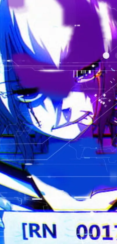 Cyberpunk anime art with vibrant blue and pink hues.