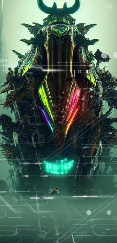 Futuristic cyberpunk beast intertwined with neon lights.