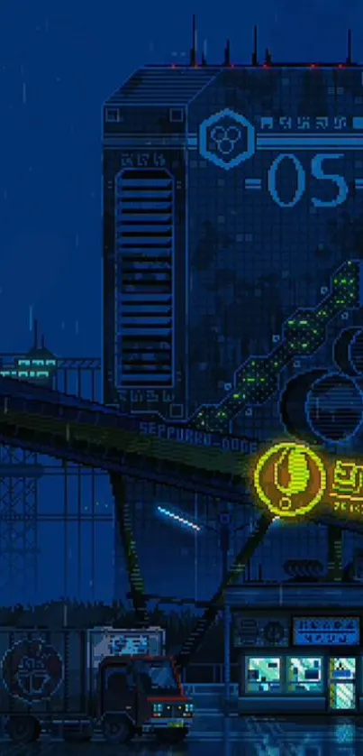 Cyberpunk city at night with neon lights.