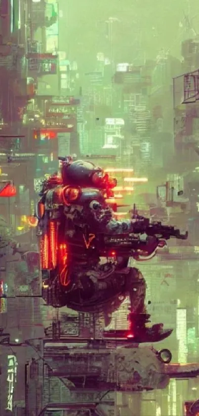 Cyberpunk city wallpaper with neon lights and futuristic elements.