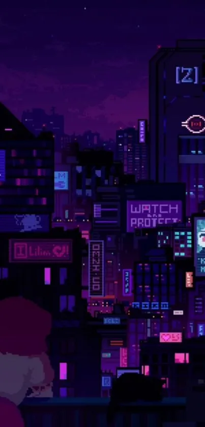 Cyberpunk cityscape with neon signs and skyscrapers at night.