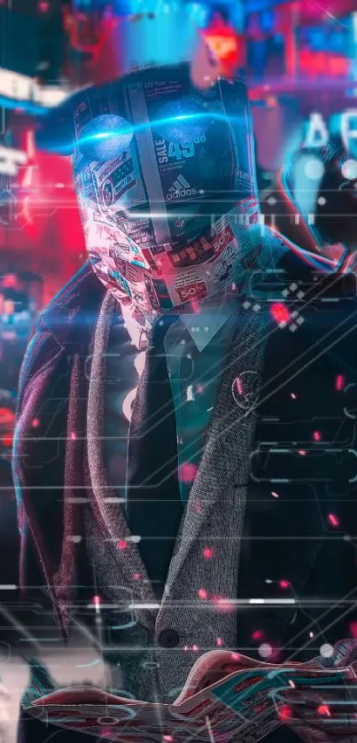 Futuristic cyberpunk wallpaper with neon lights and a mysterious figure.