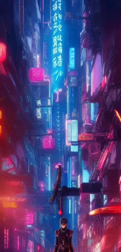 Futuristic cyberpunk city with neon lights.