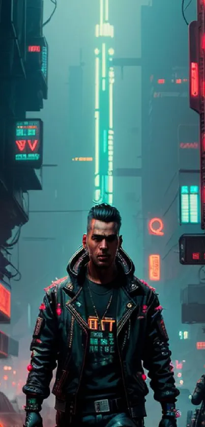 Cyberpunk cityscape with neon lights and a futuristic vibe in a vertical mobile wallpaper.