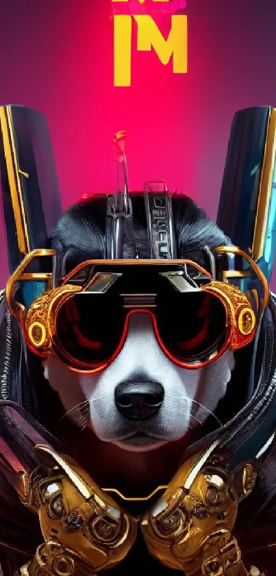 Cyberpunk dog with neon shades and tech gear.