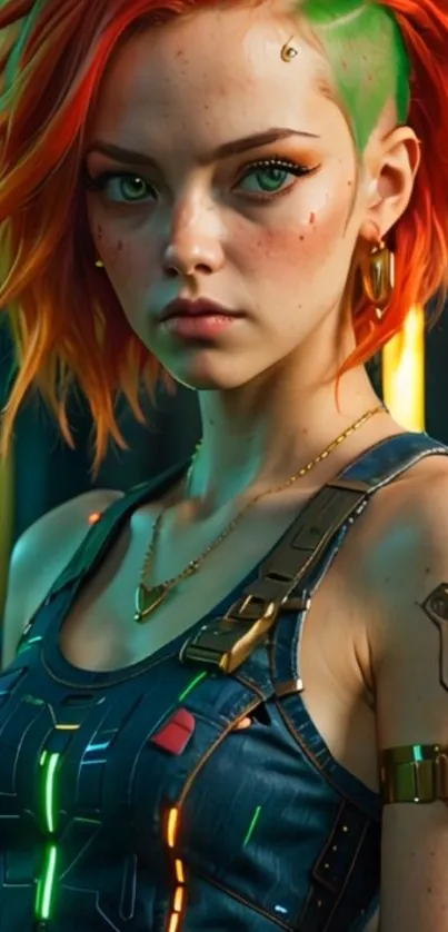 Futuristic cyberpunk portrait with neon and vibrant colors.