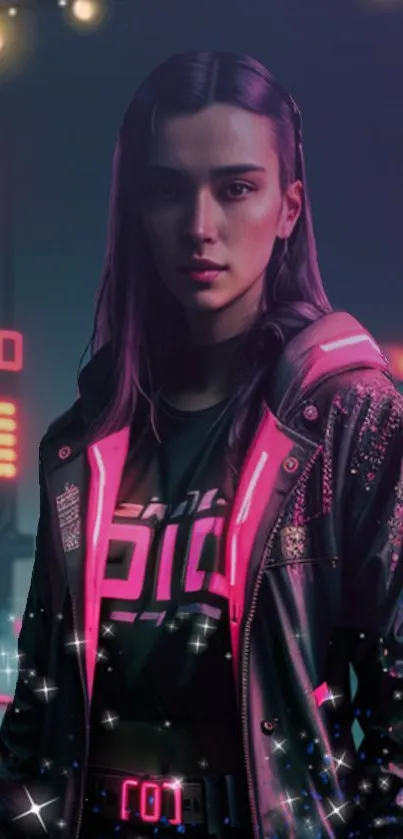 Cyberpunk girl in neon city with vibrant digital art design.