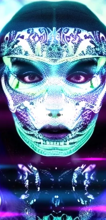 Neon green cyberpunk masked warrior art portrait.